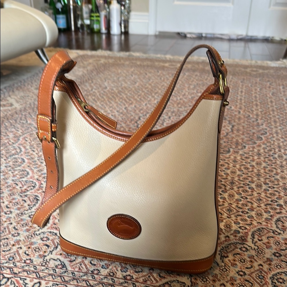 Dooney and Bourke Chic Cream and Tan Leather Shoulder Bag